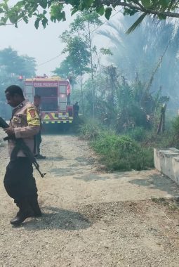 Polisi dan Warga Berjibaku Padamkan Kebakaran Lahan Dekat Sekolah Menara Ilmu Nabire Barat